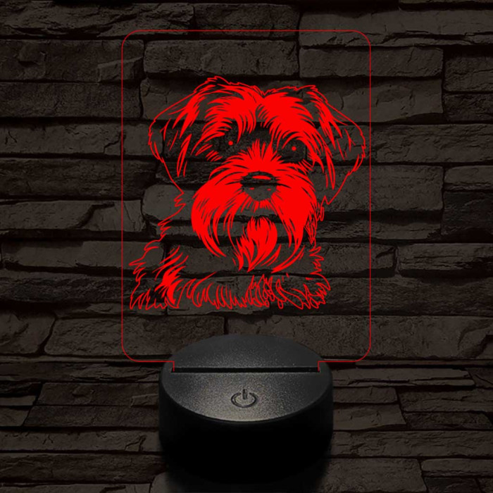 Dandie dinmont terrier-fej, 7 színű 3D led lámpa