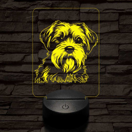 Dandie dinmont terrier-fej, 7 színű 3D led lámpa