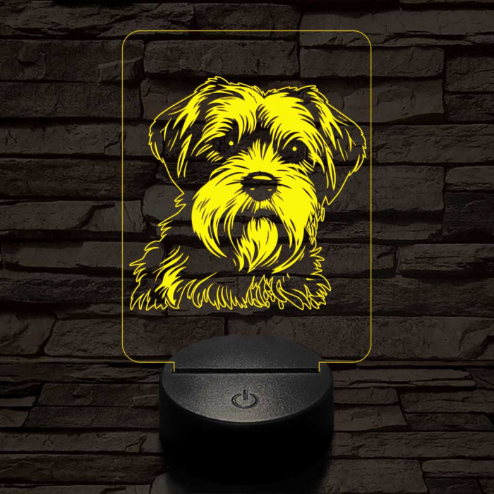 Dandie dinmont terrier-fej, 7 színű 3D led lámpa