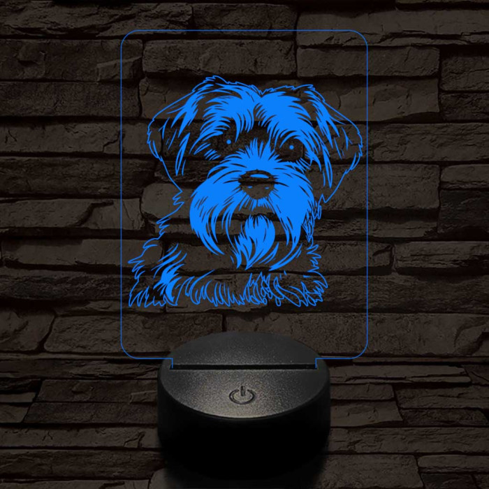 Dandie dinmont terrier-fej, 7 színű 3D led lámpa