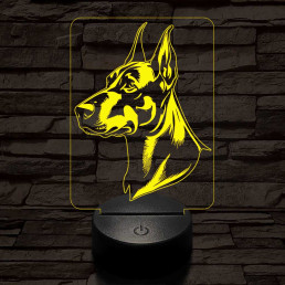 Dobermann-fej, 7 színű 3D led lámpa