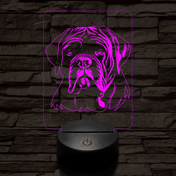 Bordeaux-i dog-fej, 7 színű 3D led lámpa