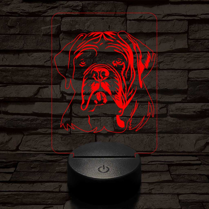 Bordeaux-i dog-fej, 7 színű 3D led lámpa