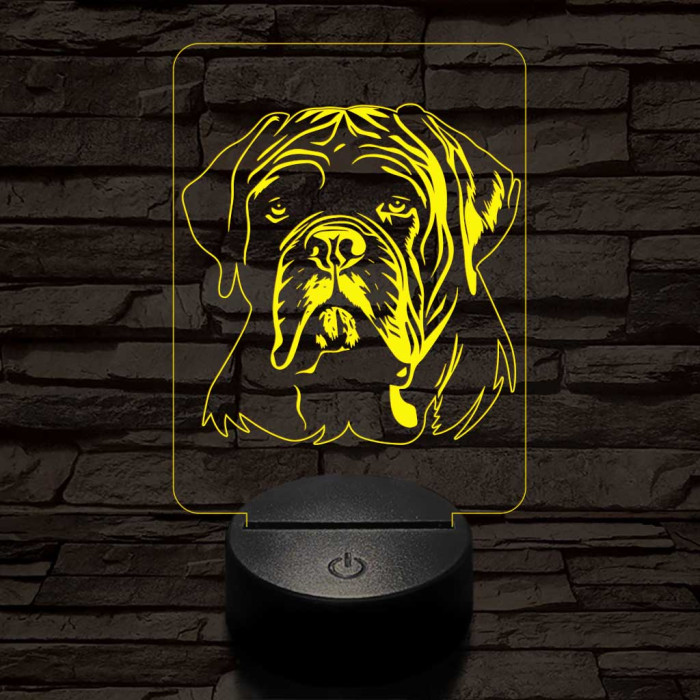 Bordeaux-i dog-fej, 7 színű 3D led lámpa