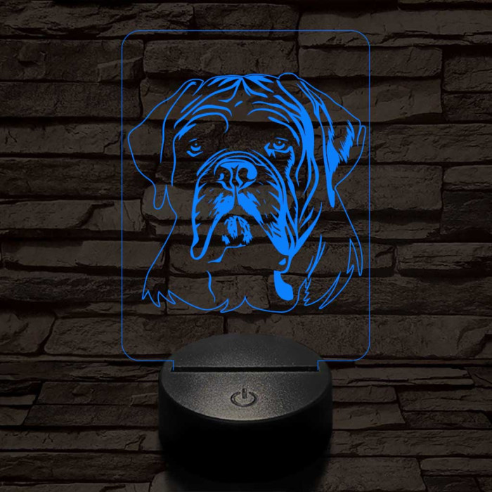 Bordeaux-i dog-fej, 7 színű 3D led lámpa