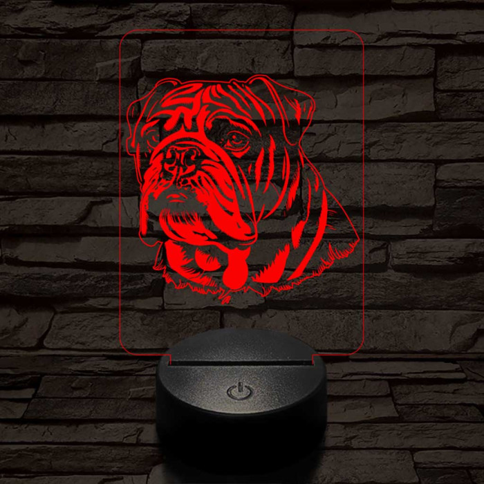 Angol bulldog-fej, 7 színű 3D led lámpa