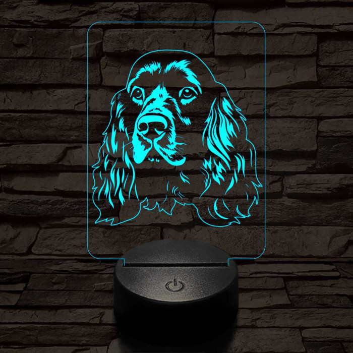 Angol cocker spániel, 7 színű 3D led lámpa