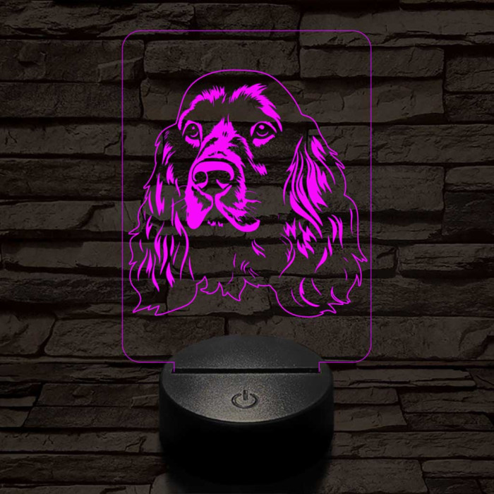 Angol cocker spániel, 7 színű 3D led lámpa
