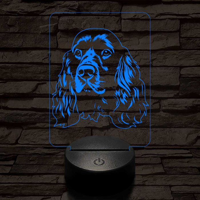 Angol cocker spániel, 7 színű 3D led lámpa