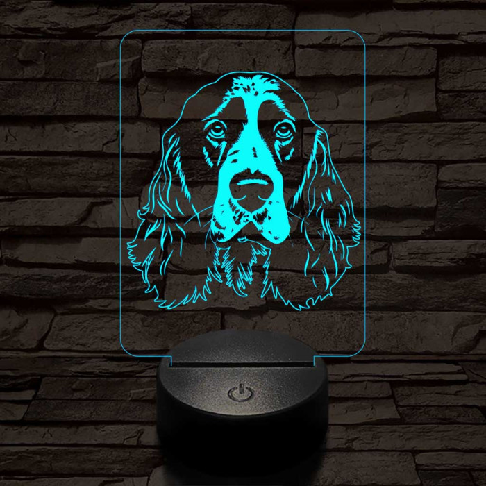 Angol springer spániel fej, 7 színű 3D led lámpa