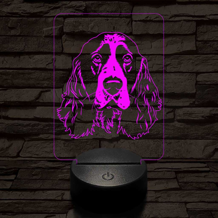 Angol springer spániel fej, 7 színű 3D led lámpa