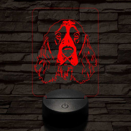 Angol springer spániel fej, 7 színű 3D led lámpa