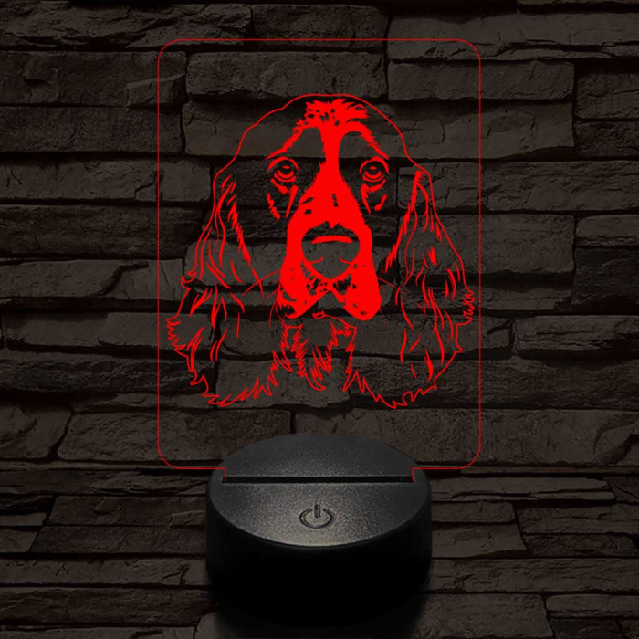 Angol springer spániel fej, 7 színű 3D led lámpa