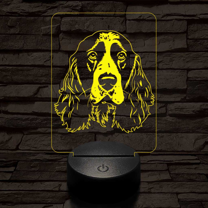 Angol springer spániel fej, 7 színű 3D led lámpa