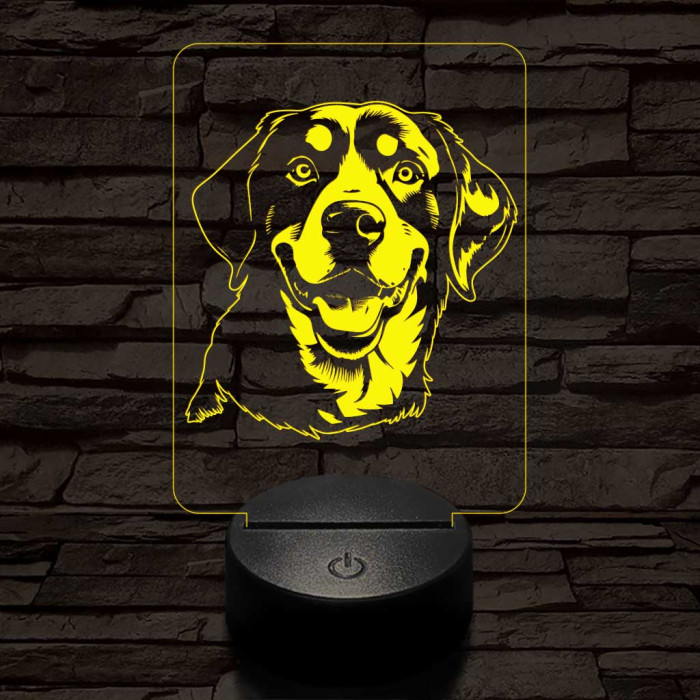 Entlebuchi havasi kutya-fej, 7 színű 3D led lámpa
