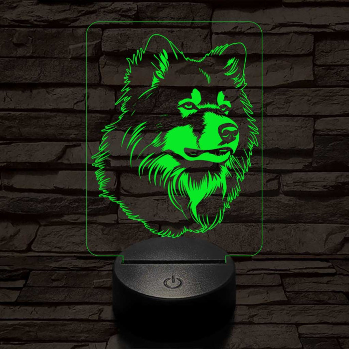 Finn lappkutya-fej, 7 színű 3D led lámpa