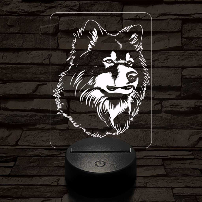 Finn lappkutya-fej, 7 színű 3D led lámpa