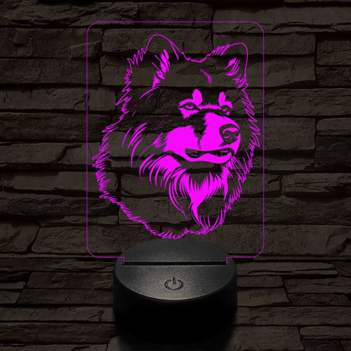 Finn lappkutya-fej, 7 színű 3D led lámpa