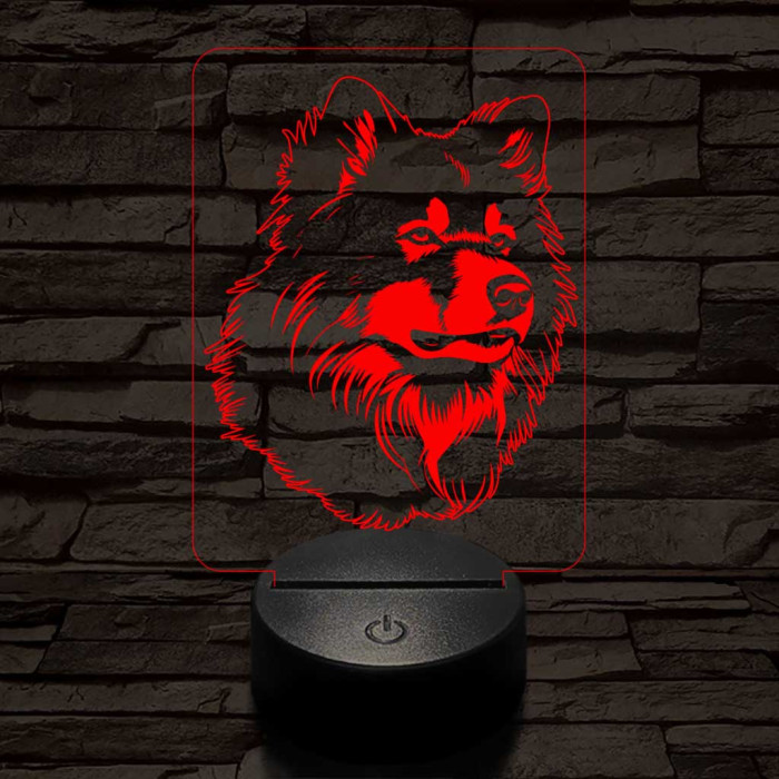 Finn lappkutya-fej, 7 színű 3D led lámpa