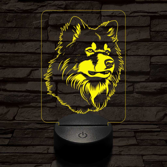 Finn lappkutya-fej, 7 színű 3D led lámpa