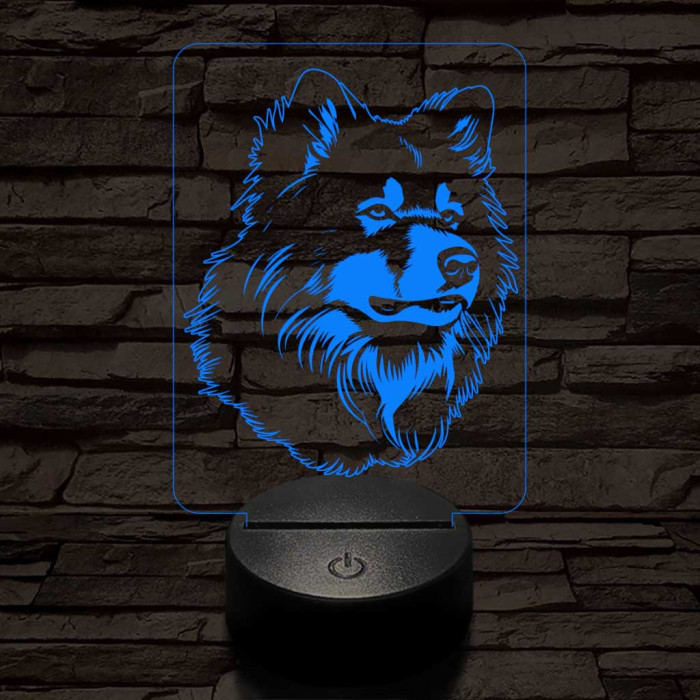 Finn lappkutya-fej, 7 színű 3D led lámpa