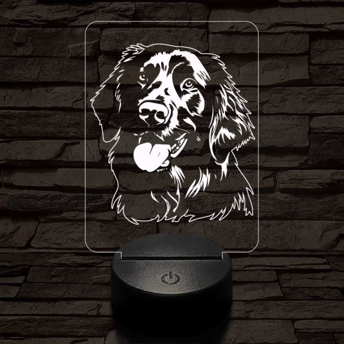 Simaszőrű retriever-fej, 7 színű 3D led lámpa