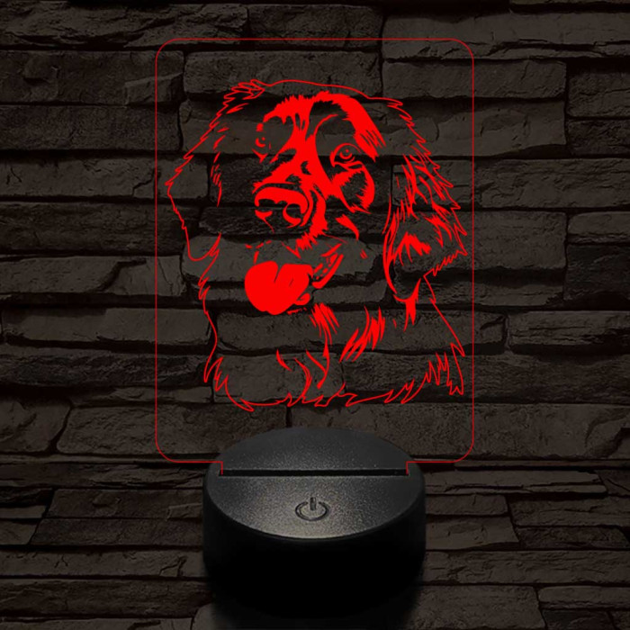 Simaszőrű retriever-fej, 7 színű 3D led lámpa