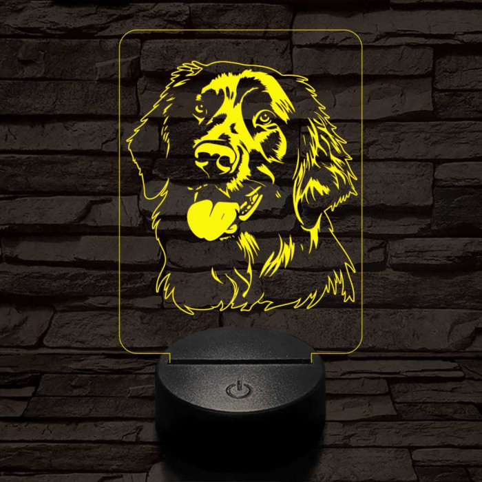 Simaszőrű retriever-fej, 7 színű 3D led lámpa