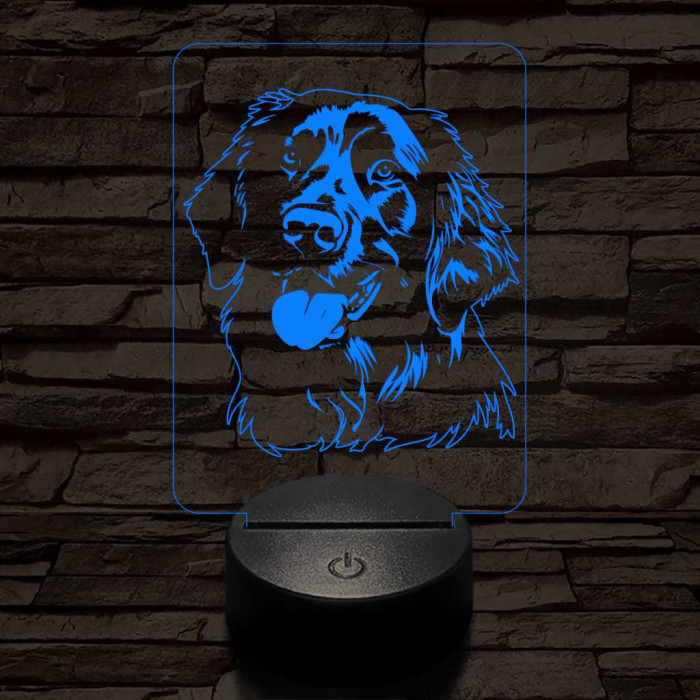 Simaszőrű retriever-fej, 7 színű 3D led lámpa