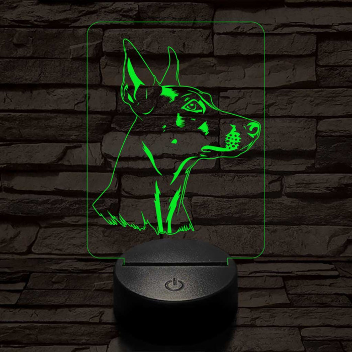 Német pincser-fej, 7 színű 3D led lámpa