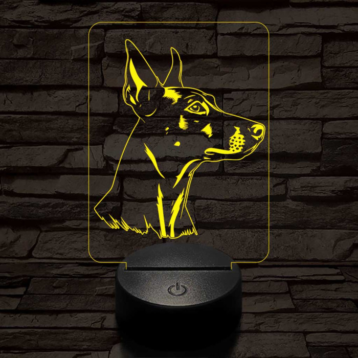 Német pincser-fej, 7 színű 3D led lámpa