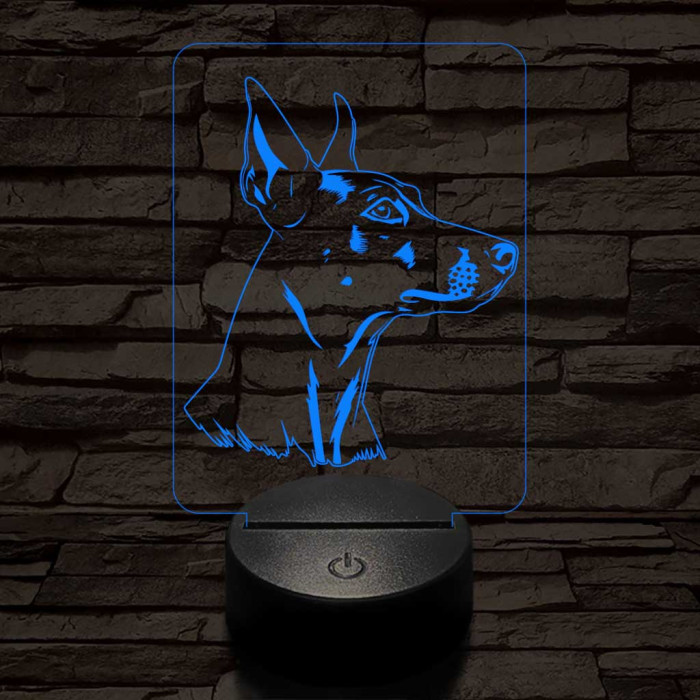 Német pincser-fej, 7 színű 3D led lámpa