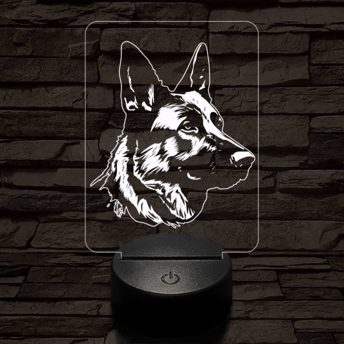 Német juhászkutya-fej 7 színű 3D led lámpa