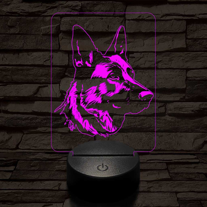Német juhászkutya-fej 7 színű 3D led lámpa