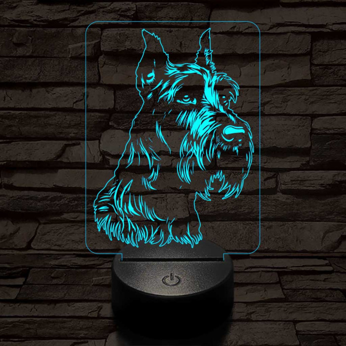 Óriás snauzer-fej 7 színű 3D led lámpa