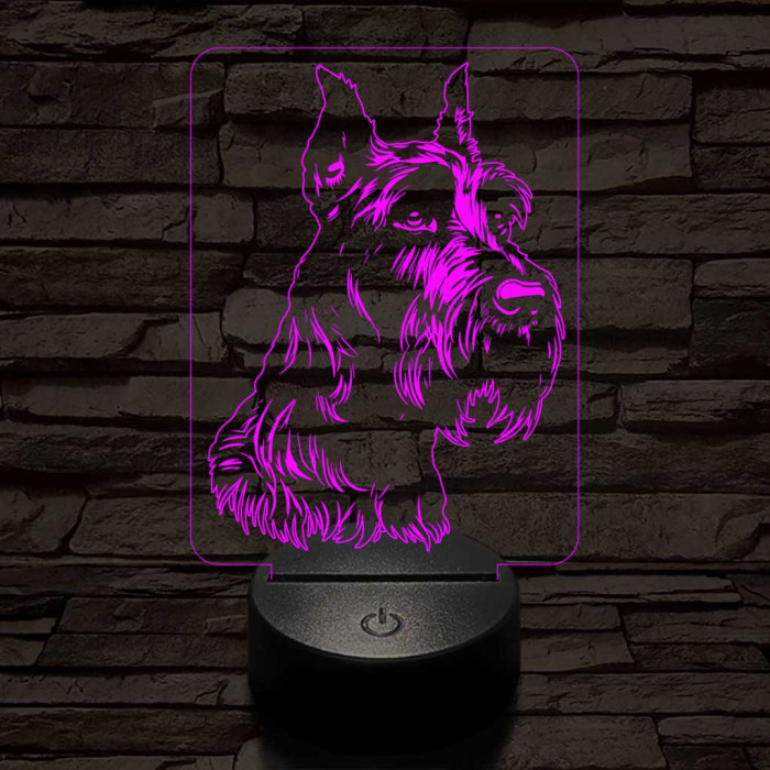 Óriás snauzer-fej 7 színű 3D led lámpa