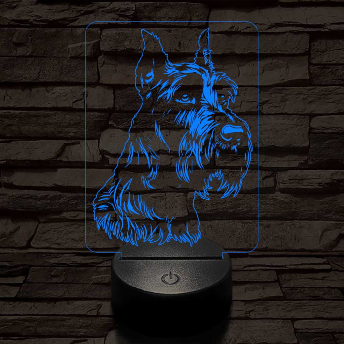 Óriás snauzer-fej 7 színű 3D led lámpa