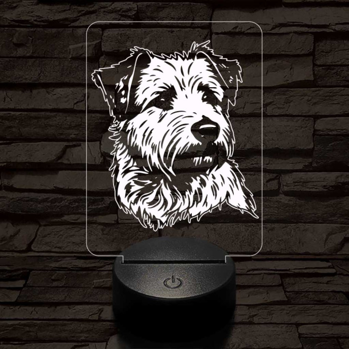 Glen of imaal terrier-fej 7 színű 3D led lámpa
