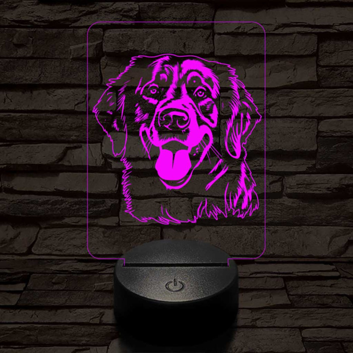 Golden retriever-fej 7 színű 3D led lámpa