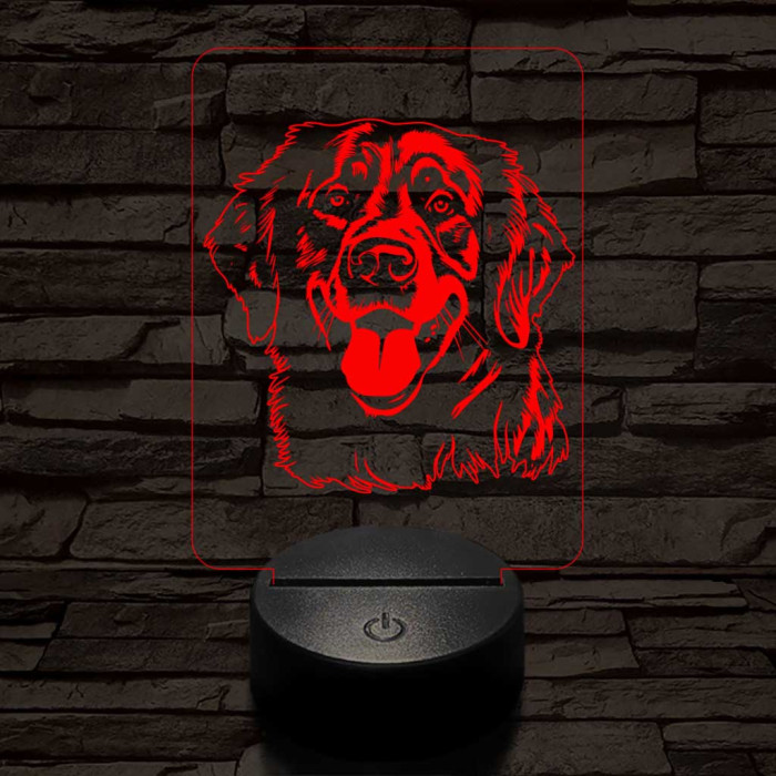 Golden retriever-fej 7 színű 3D led lámpa