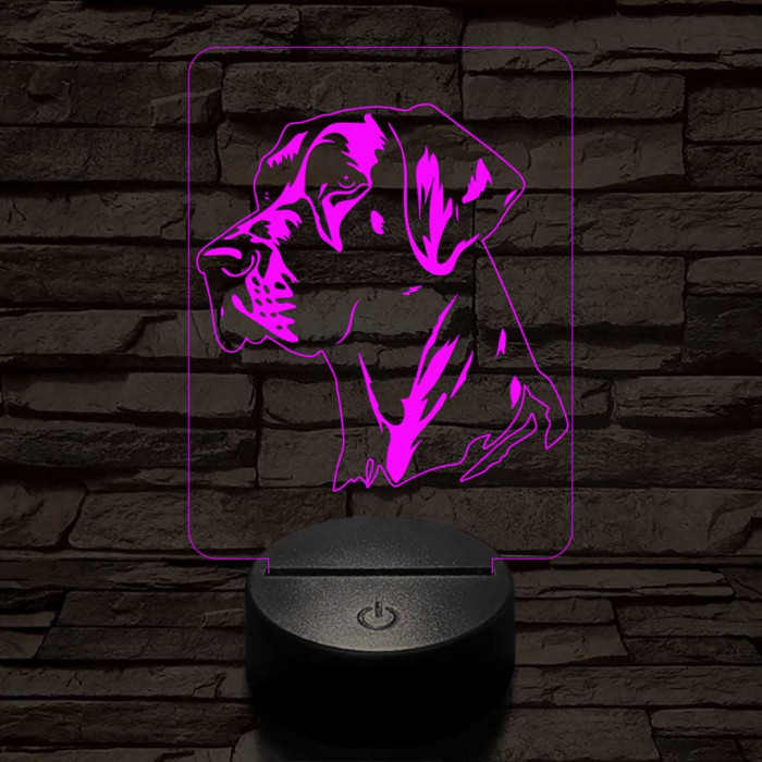 Német dog-fej 7 színű 3D led lámpa