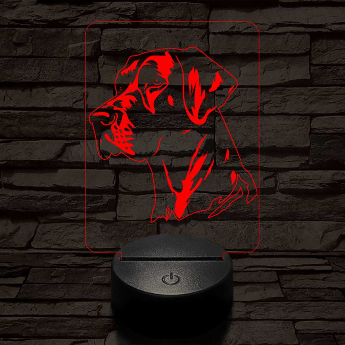 Német dog-fej 7 színű 3D led lámpa