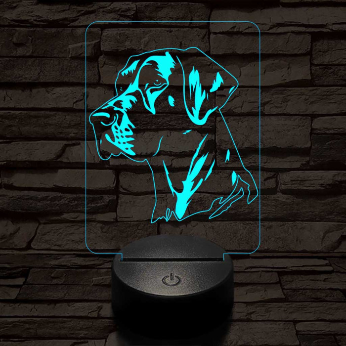 Német dog-fej 7 színű 3D led lámpa