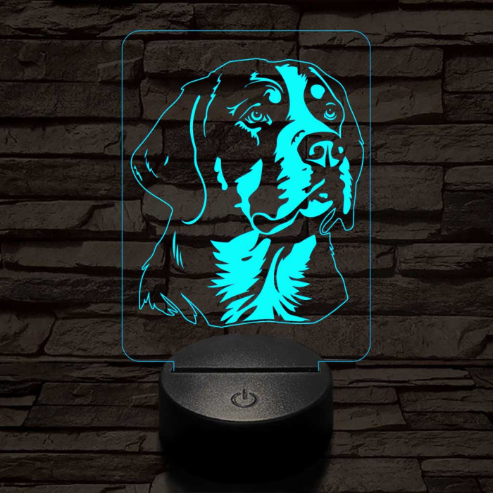Nagy svájci havasi kutya-fej 7 színű 3D led lámpa