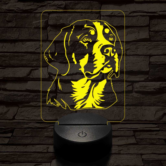 Nagy svájci havasi kutya-fej 7 színű 3D led lámpa