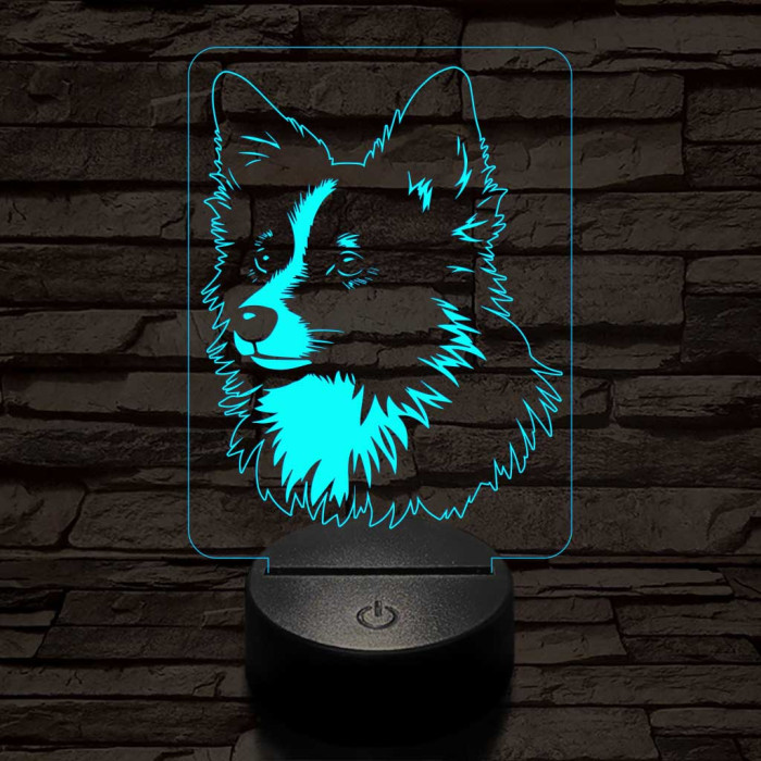 Izlandi juhászkutya-fej 7 színű 3D led lámpa
