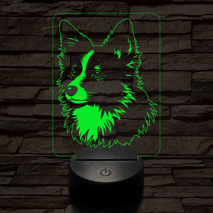 Izlandi juhászkutya-fej 7 színű 3D led lámpa