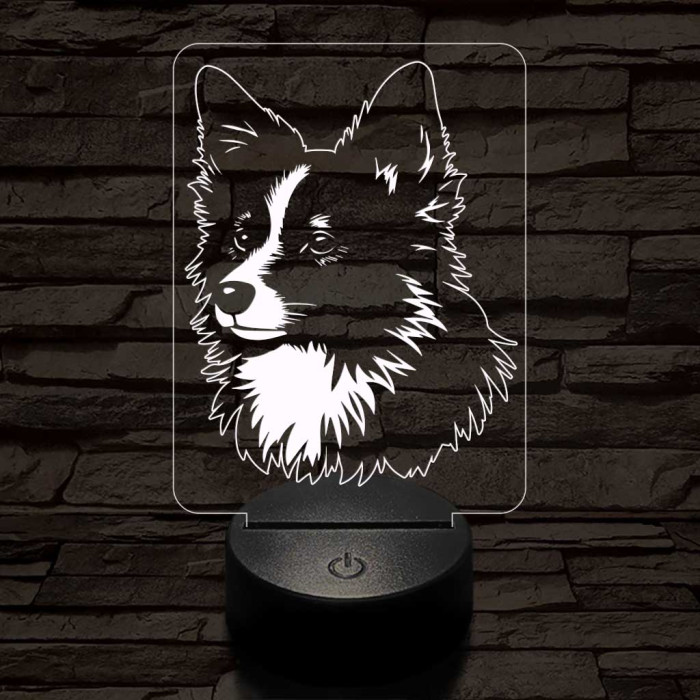 Izlandi juhászkutya-fej 7 színű 3D led lámpa
