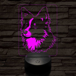 Izlandi juhászkutya-fej 7 színű 3D led lámpa
