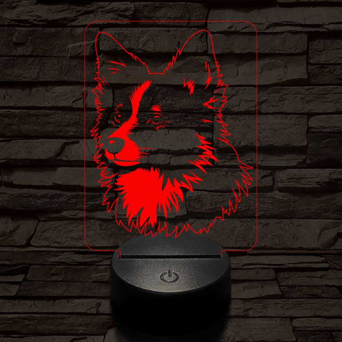 Izlandi juhászkutya-fej 7 színű 3D led lámpa